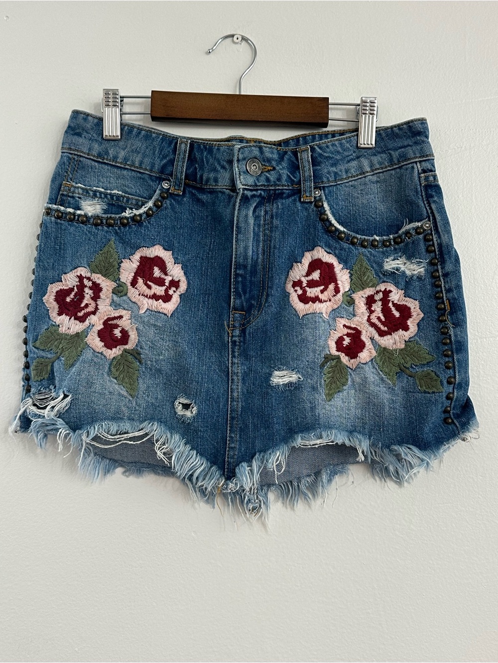 Free People Wild Rose Denim Skirt